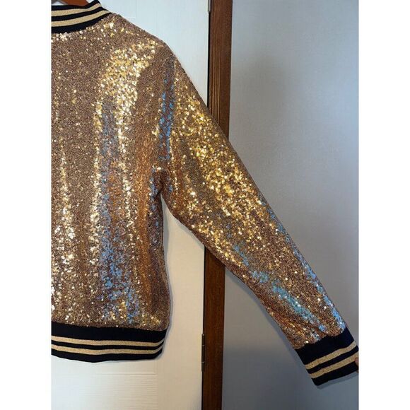 Torrid Allover Gold &โBlack Sequin Long Sleeve Bomber Jacket Pockets Lined SZ1X - Picture 13 of 16